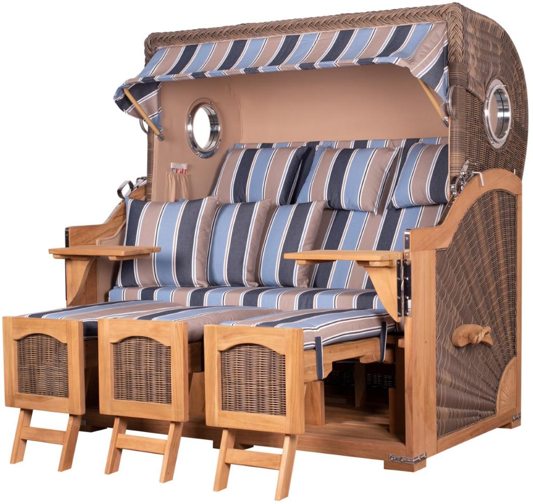 Strandkorb Komplettset - bene living - Ammersee Grande XXL Teak - PE grau - Modell 580 - inkl. Liftersystem Bild 1