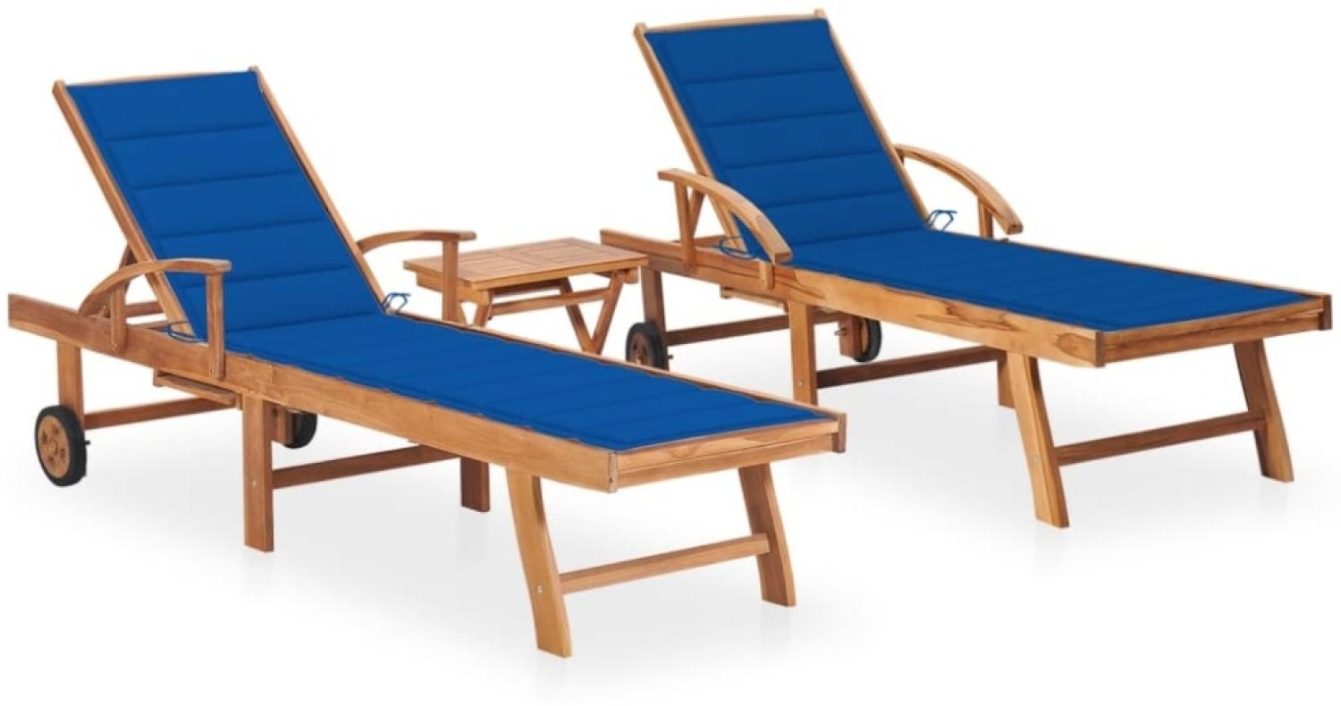 vidaXL Sonnenliegen 2 Stk. mit Tisch und Auflagen Massivholz Teak 3073181 Bild 1