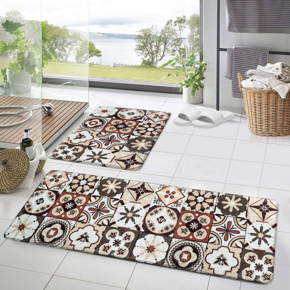 HOMELUX Badematte Badematte Badvorleger Badteppich Duschvorleger Set, Rutschfester Gummi, Lichtecht, Schallschluckend, Ruschsicher, Polyester, Größe: 50x160cm+50x80cm Bild 1