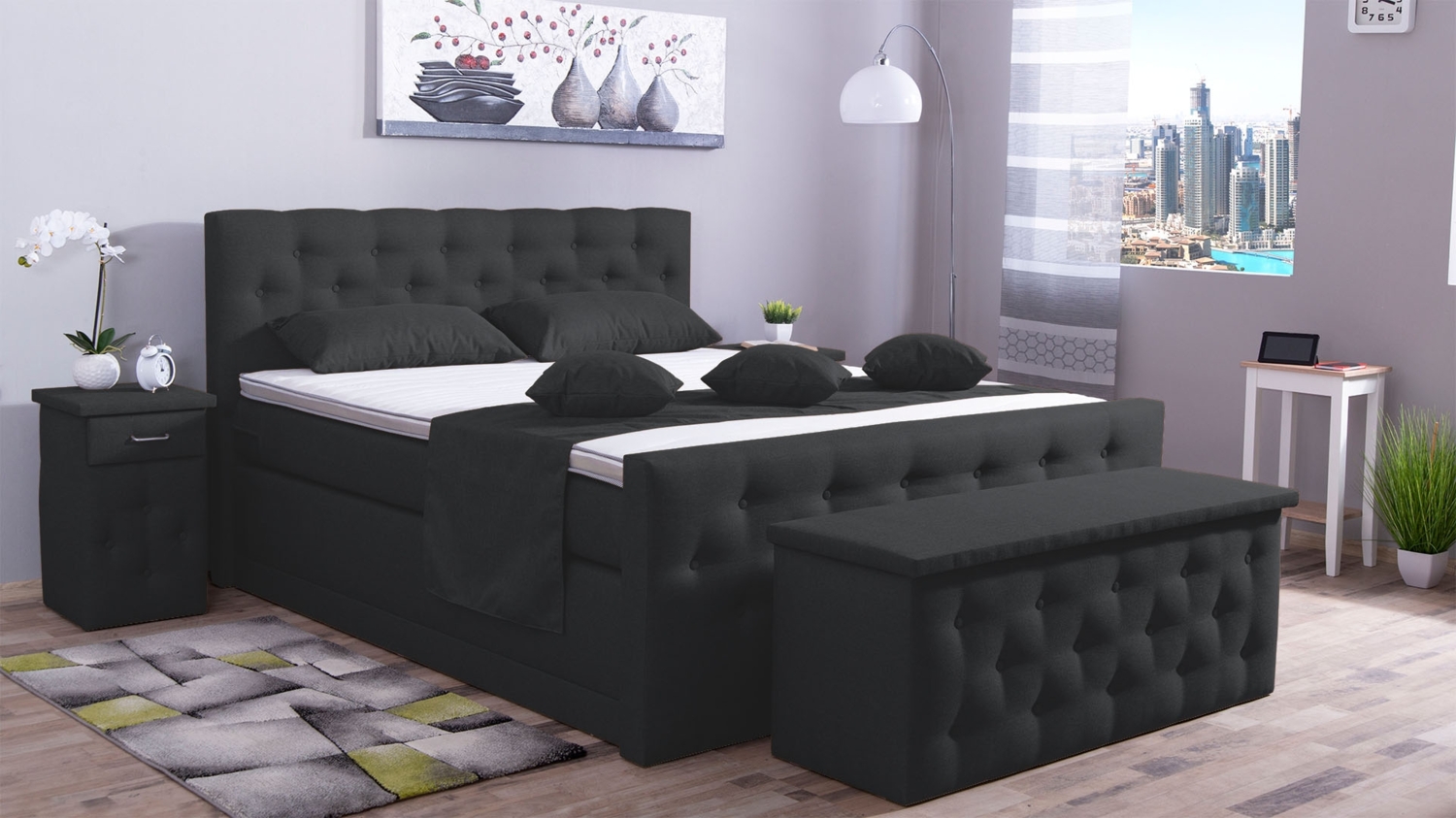 Meisterbetten Boxspringbett Babo 100x200 in WT-Schwarz, Matratzenbezug Nano, Komfortschaum-Topper, mit Fussteil Bild 1