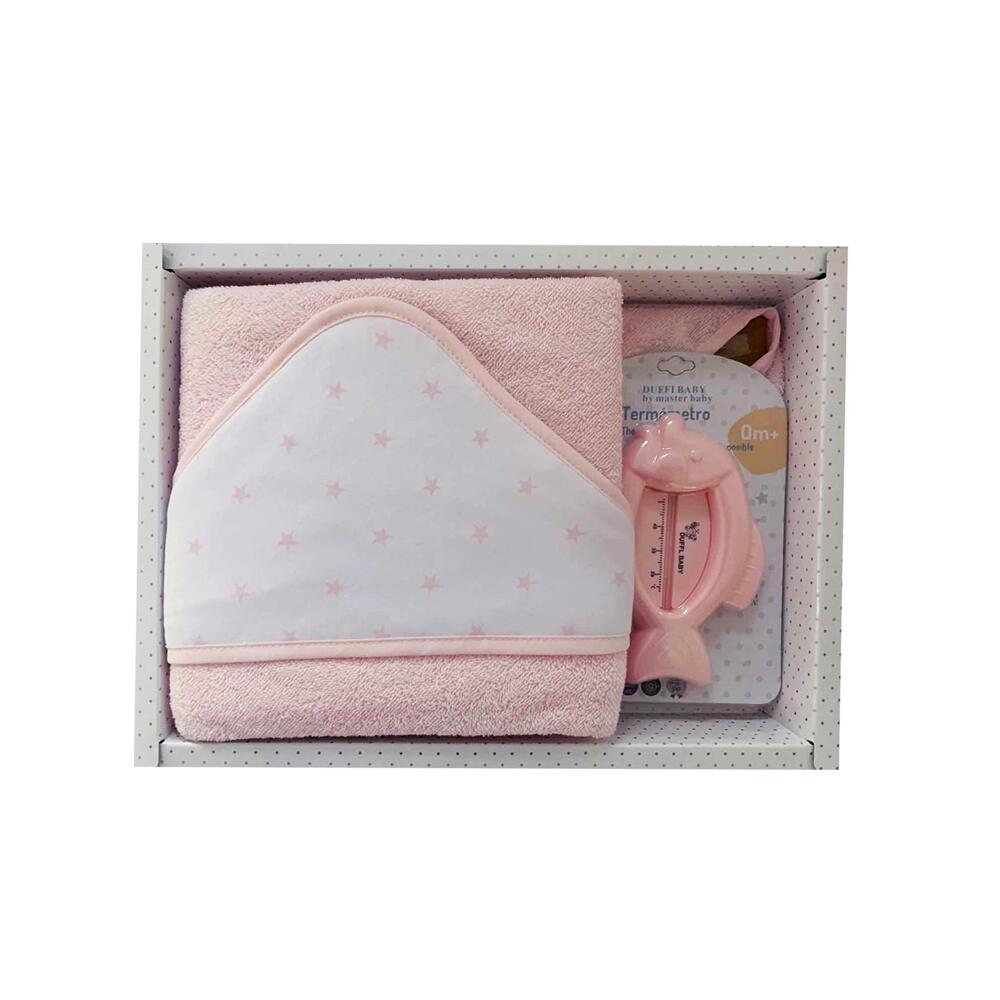 Duffi Baby 0929-06 Badetuch, bestickt, 100x100 cm, + Thermometer, Rosa, Mädchen Bild 1