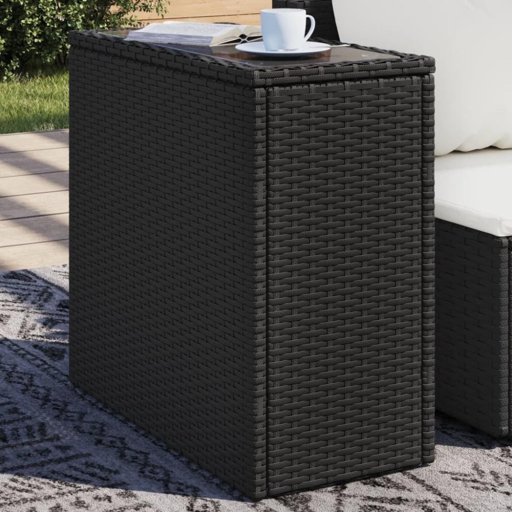 vidaXL Garten-Beistelltisch mit Glasplatte Schwarz 58x27,5x55cm Rattan 365982 Bild 1