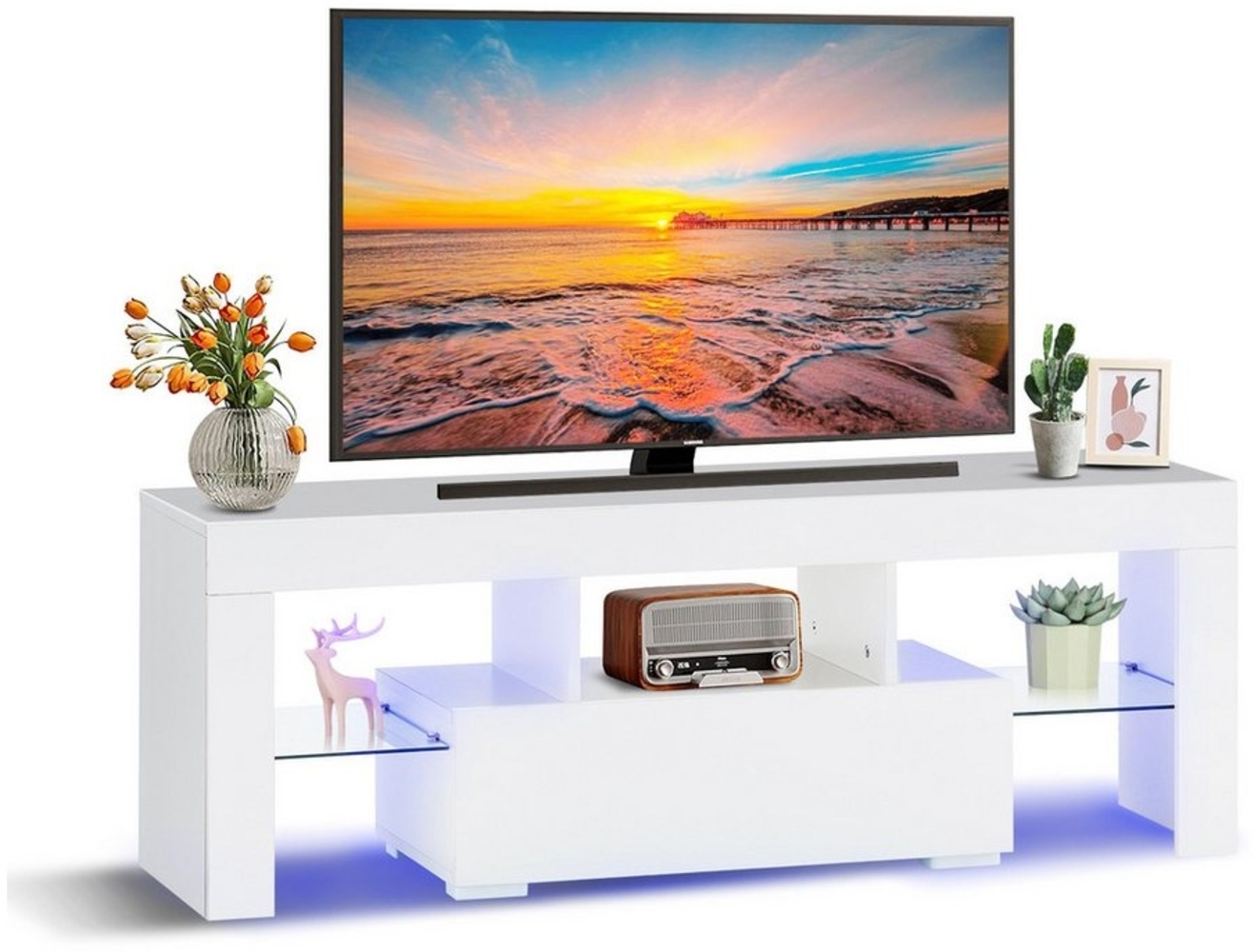 CLIPOP Lowboard Sideboards mit Led Beleuchtung, Moderne TV-Schrank, Oberfläche Hochglanz Fernsehschrank Bild 1