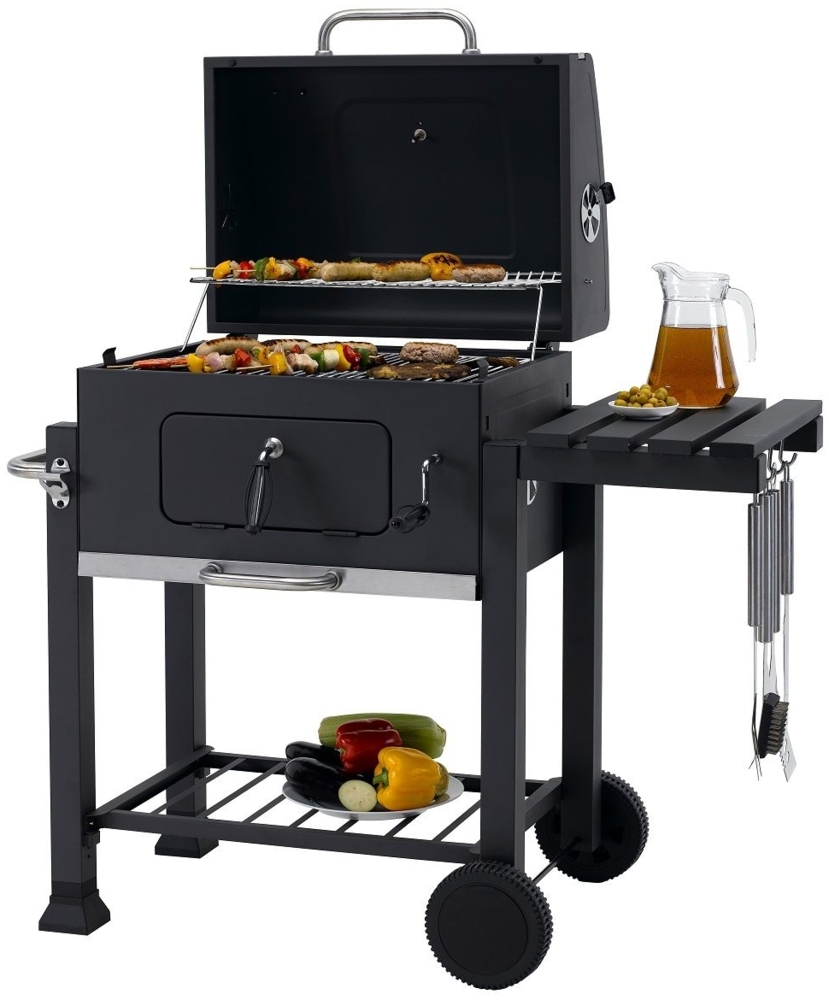 TrendLine Holzkohlegrill Montreal Grillwagen Grill BBQ Kohlegrill Gartengrill, Schwarz, 115 x T 67 x H 107 cm Bild 1