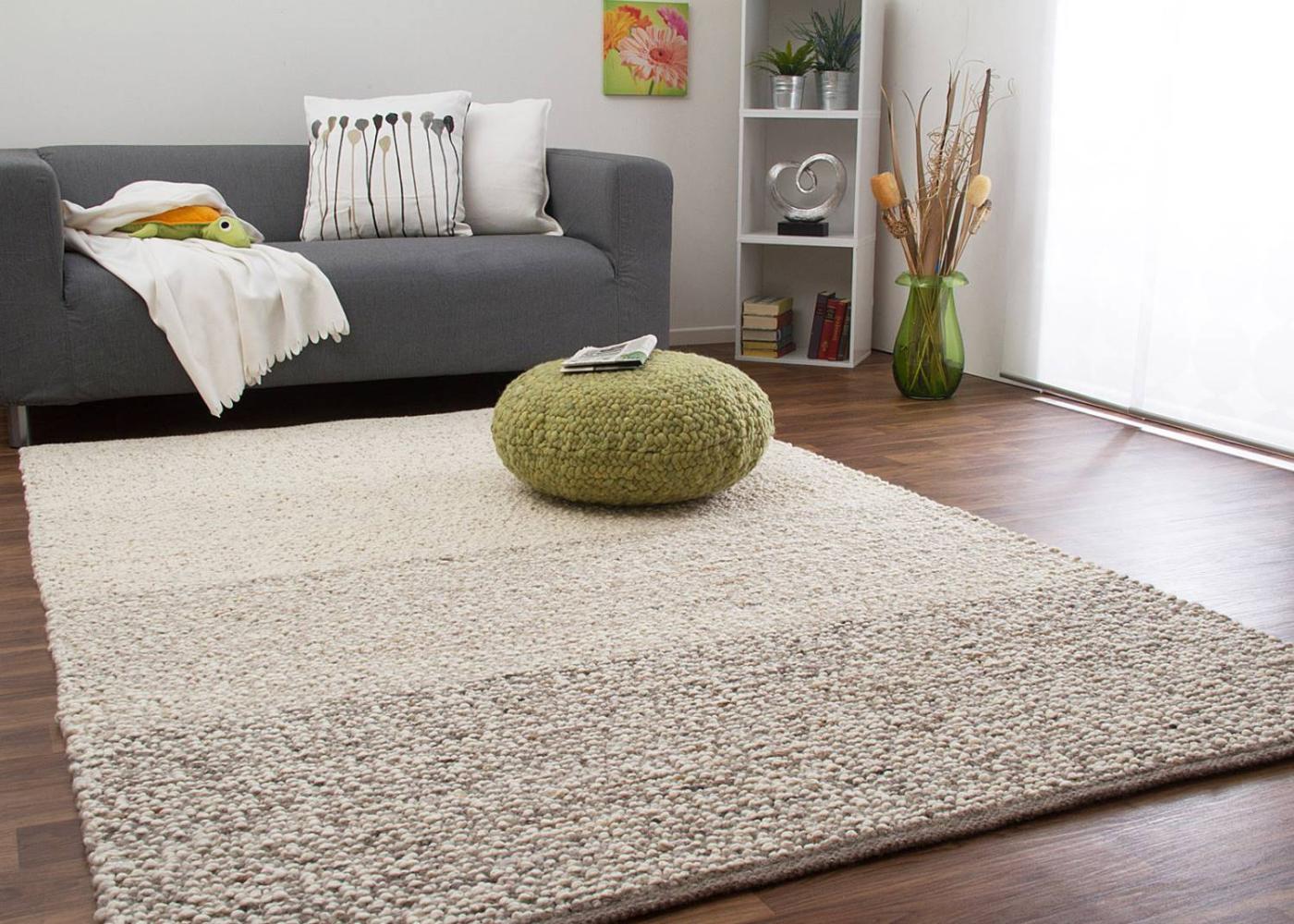 Handweb Teppich Waldsee, Farbe: Creme Braun gestreift, Größe: 170x240 cm Bild 1