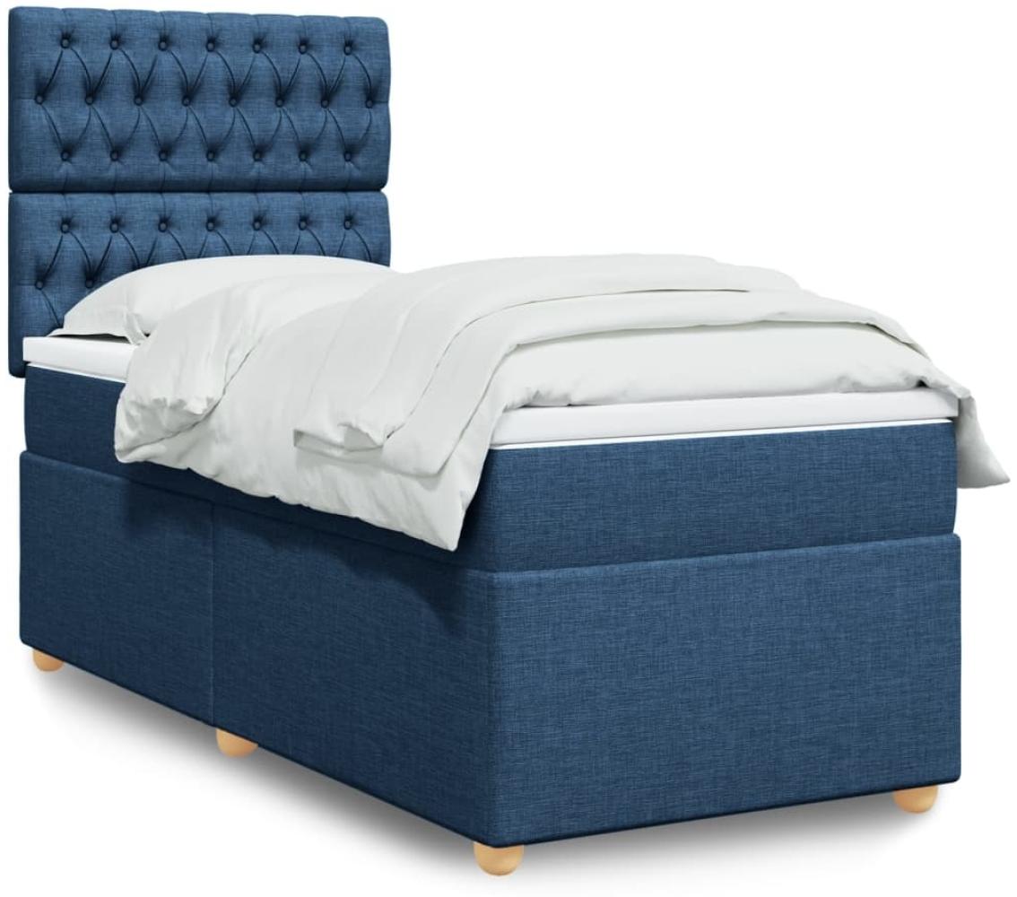 vidaXL Boxspringbett mit Matratze Blau 100x200 cm Stoff 3293504 Bild 1