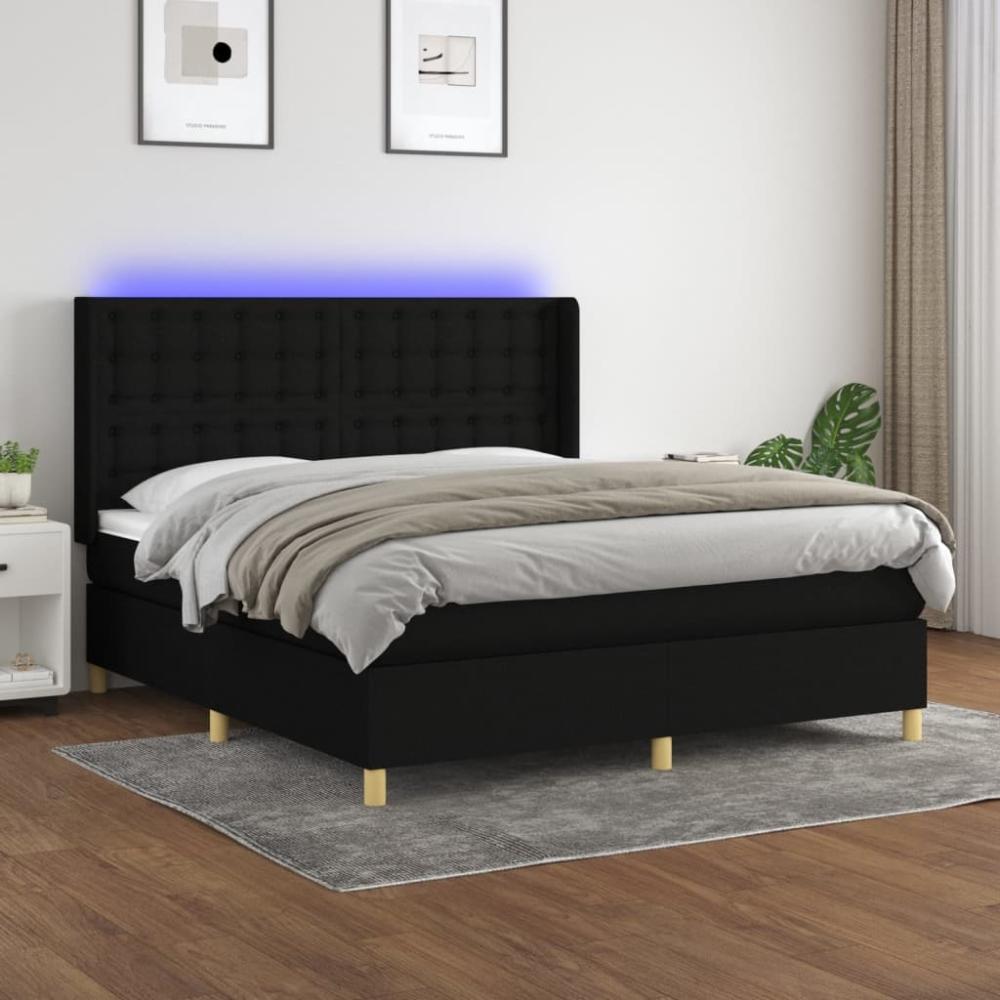 vidaXL Boxspringbett mit Matratze & LED Stoff Schwarz 160 x 200 cm, Härtegrad: H2 [3139207] Bild 1