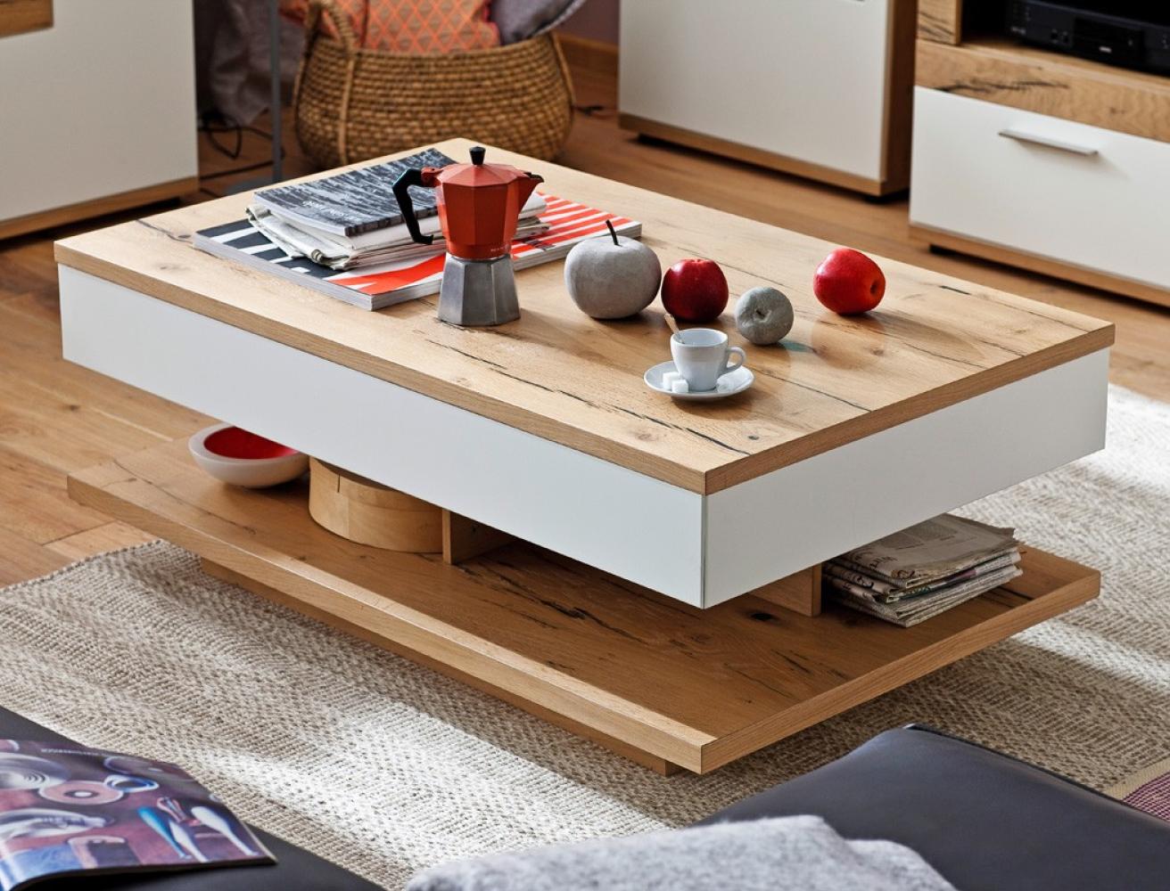 Couchtisch Nina 13 weiß Crack-Eiche 115 x 70 x 45 cm Sofatisch Wohnzimmer Bild 1