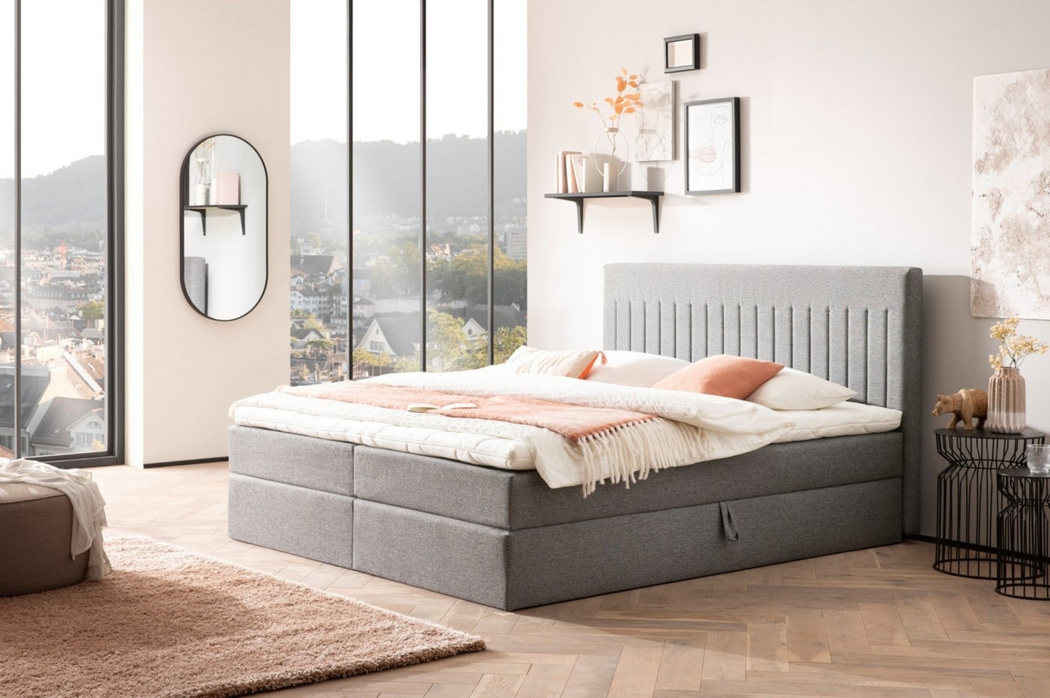 XDREAM Boxbett Neapel, Doppelbett in 140x200 cm und 180x200 cm, Härtegrad 3, Boxspringbett inkl. zwei Bettkästen, Matratzen, Topper und Kopfteil Bild 1