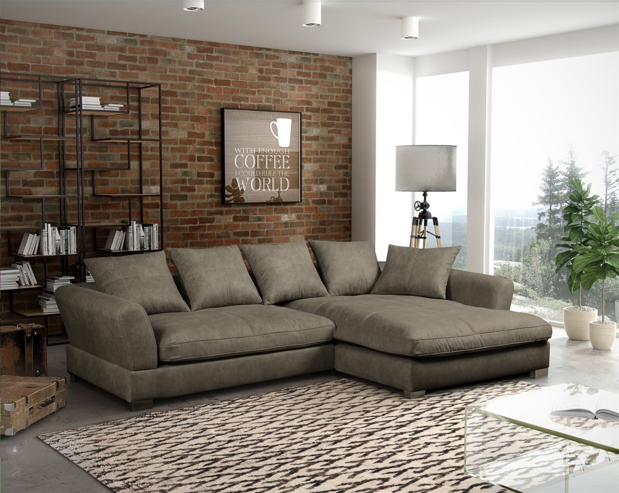 Ecksofa TIZIAN L-Form in Wildlederoptik-Grau / Ottomane Rechts Bild 1