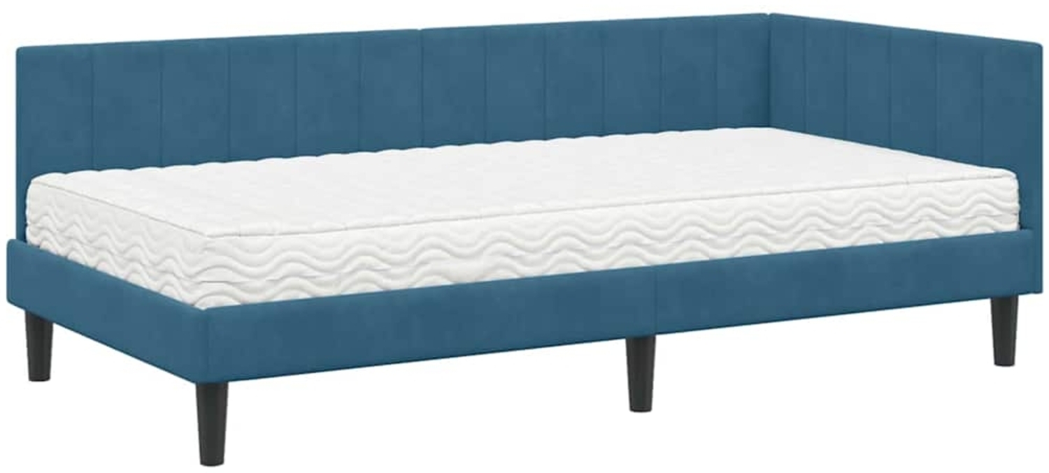 vidaXL Eckbettgestell mit Matratze mit Kopfteil Blau 90 x 200 cm Samt 3393897 Bild 1