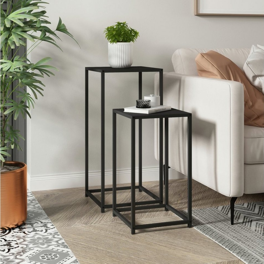 Beistelltisch Åseral 2er-Set Säulenform Schwarz [en. casa] Bild 1