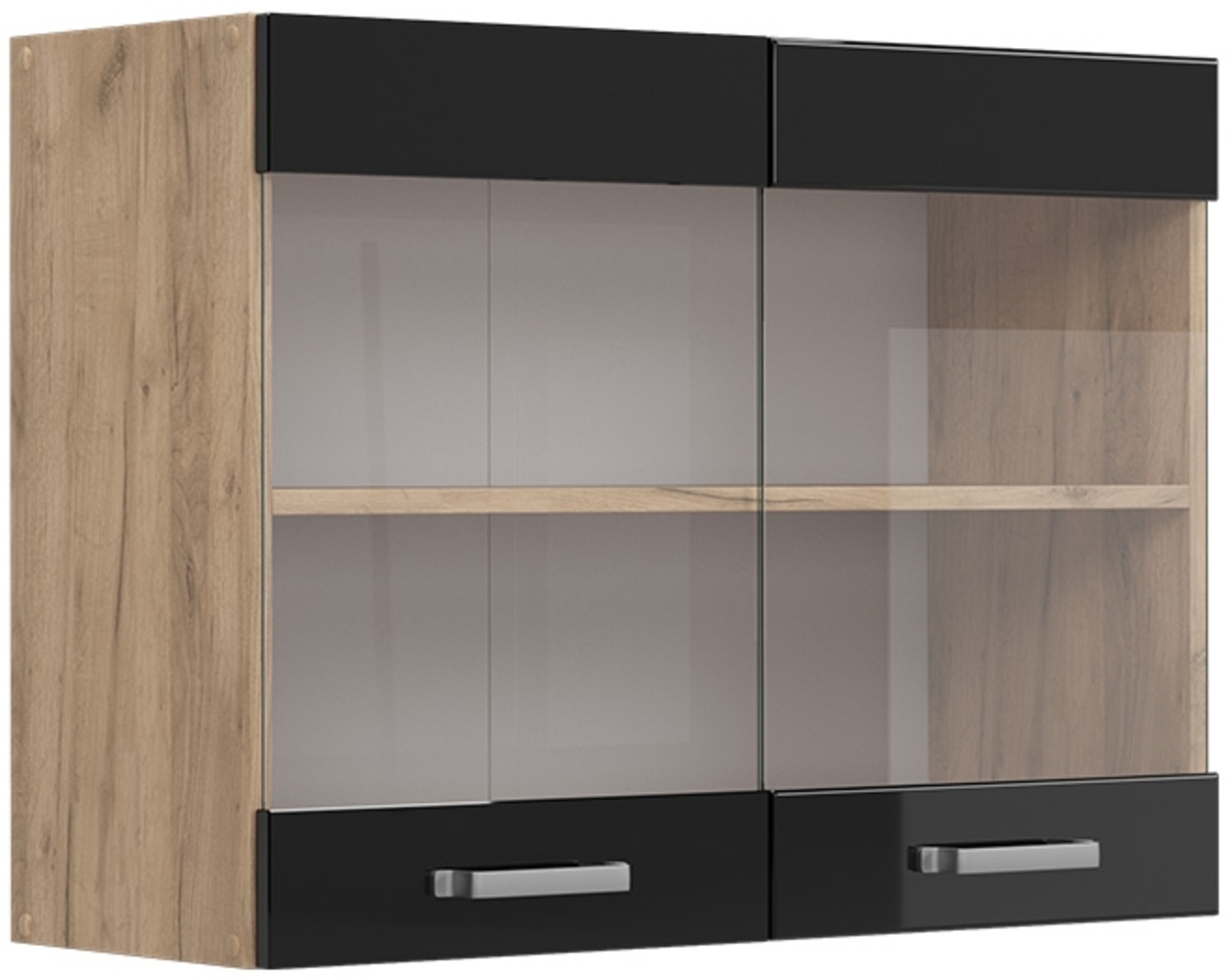 Küchenglasschrank R-Line Schwarz Hochglanz 80 cm Vicco Bild 1