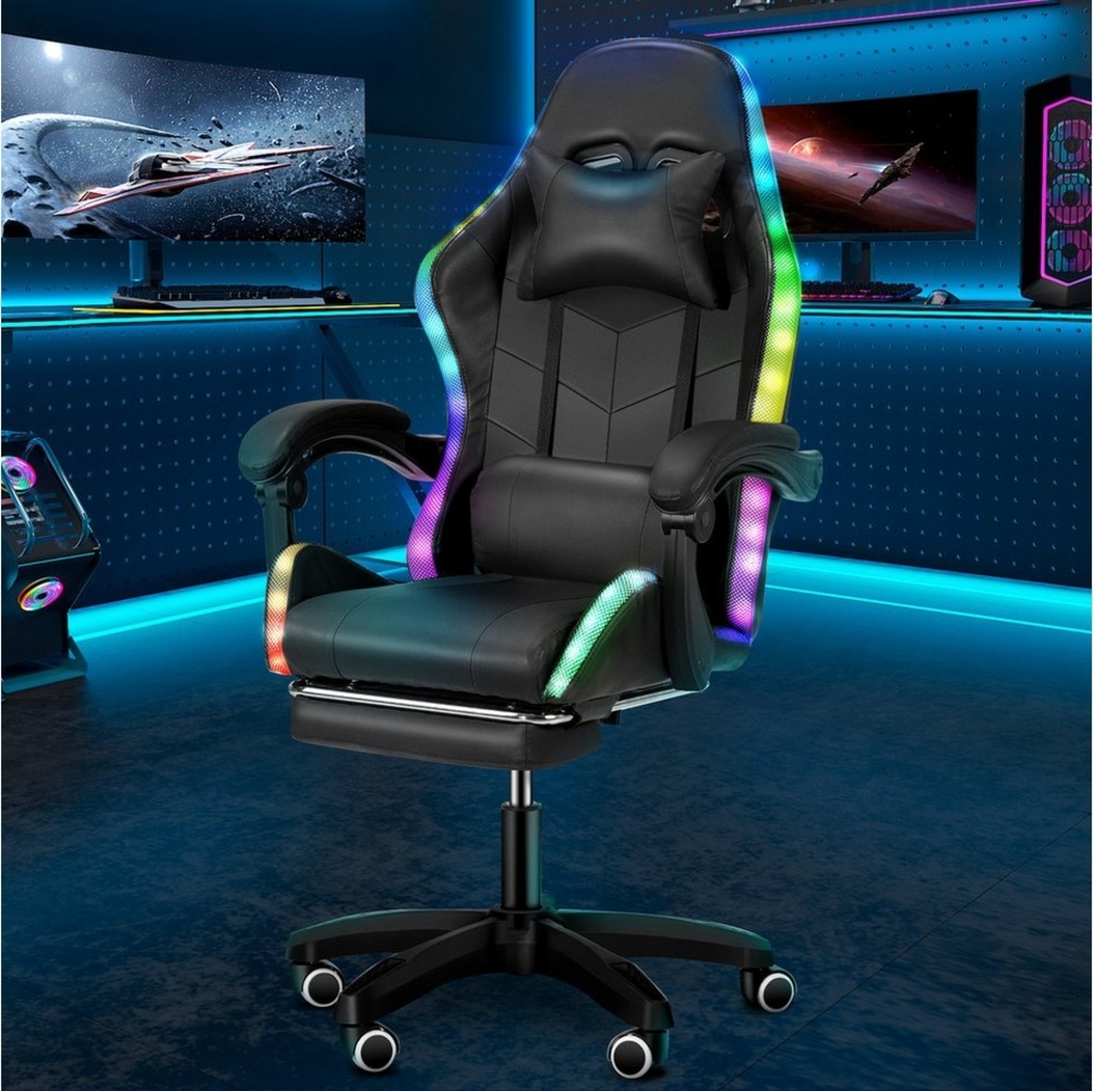 WILGOON Gaming Chair Gaming-Stuhl mit LED, Höhenverstellbar Ergonomisch Bürostuhl (Gaming Chair Gepolstert mit Verstellbare Lendenkissen, Kopfkissen und Fußstütze), Gaming Chair mit Kopfkissen Lendenkissen,Gamer-Stuhl für Erwachsene Bild 1