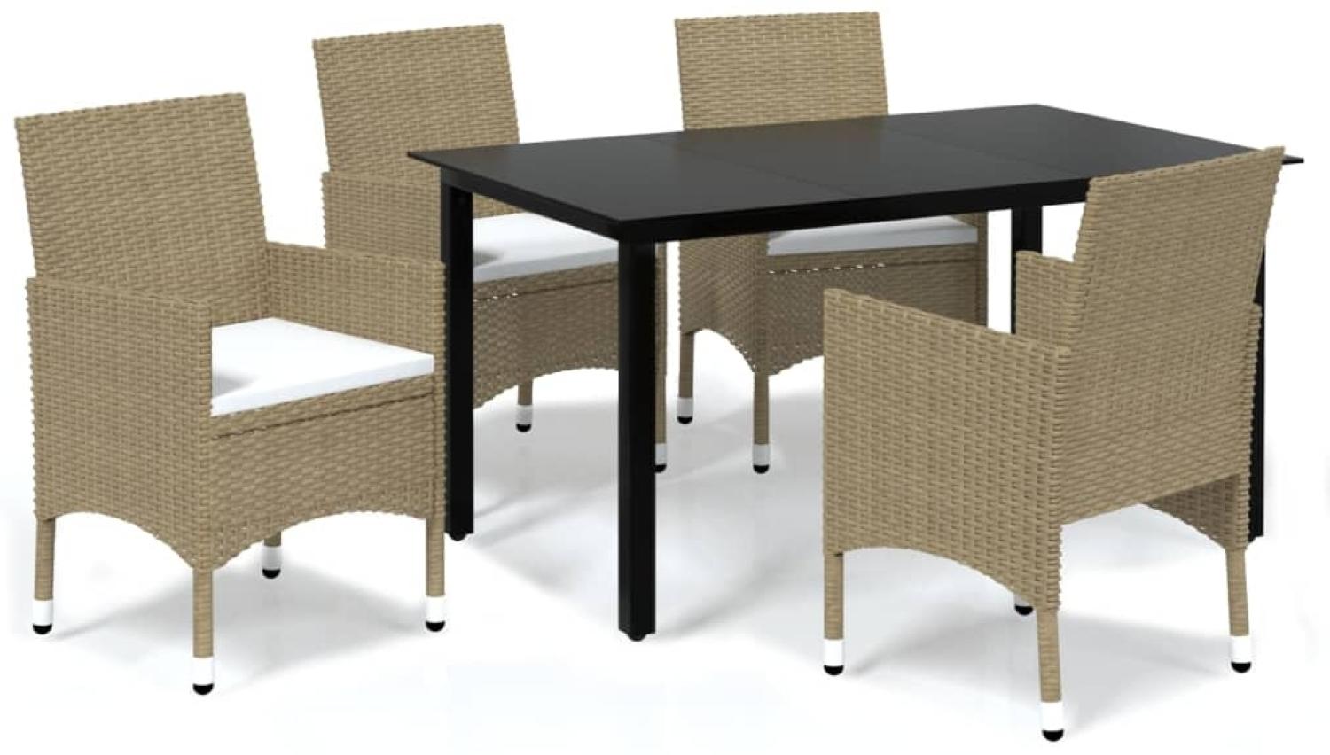 vidaXL 5-tlg. Garten-Essgruppe mit Kissen Poly Rattan Beige 3094987 Bild 1