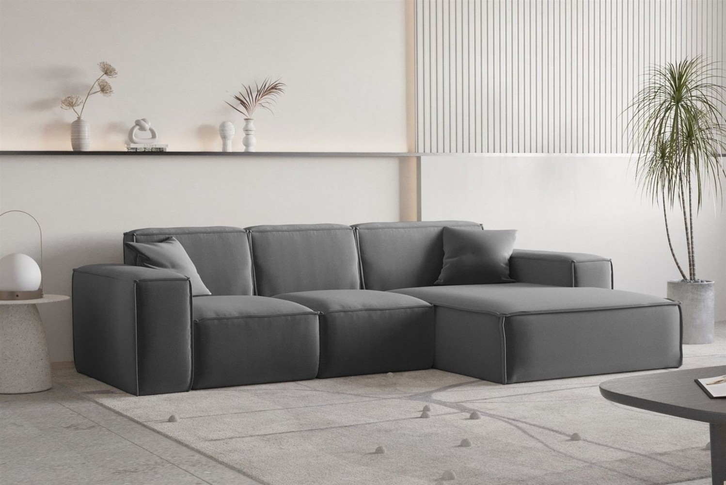 Ecksofa Designersofa CELES PREMIUM Stoff Opera Velvet Dunkelgrau Ottomane Rechts Bild 1