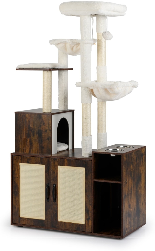 Kratzbaum mit Verstecker Katzenklo & 2 Hängematten & Aussichtsplattform Katzenbaum Braun Bild 1