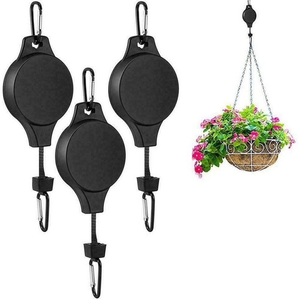 XDeer Garderobenhaken 4 Stück Pflanzenrollen Haken Ampelaufzug Blumenampel Halte, Einziehbare Hochleistungs Blumenkorb-Haken-Aufhänger für Gartenkörbe Bild 1