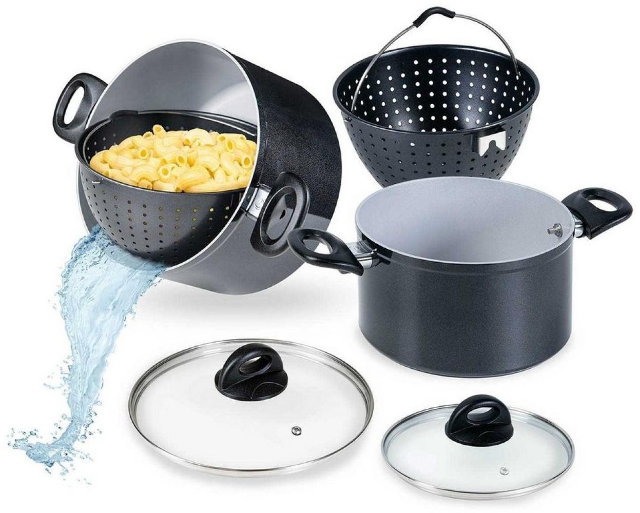 Genius Topf-Set Cerafit Magic Pot Kochtopf 24+20cm mit Siebeinsatz, Aluminium, antihafte Keramikbeschichtung geeigent zum Dampfgaren Schmoren Braten Bild 1