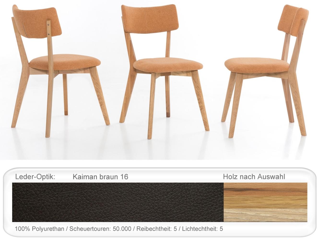 Holzstuhl Norina 32 Polsterstuhl Varianten Esszimmerstuhl Küchenstuhl Eiche natur geölt, Kaiman braun Bild 1