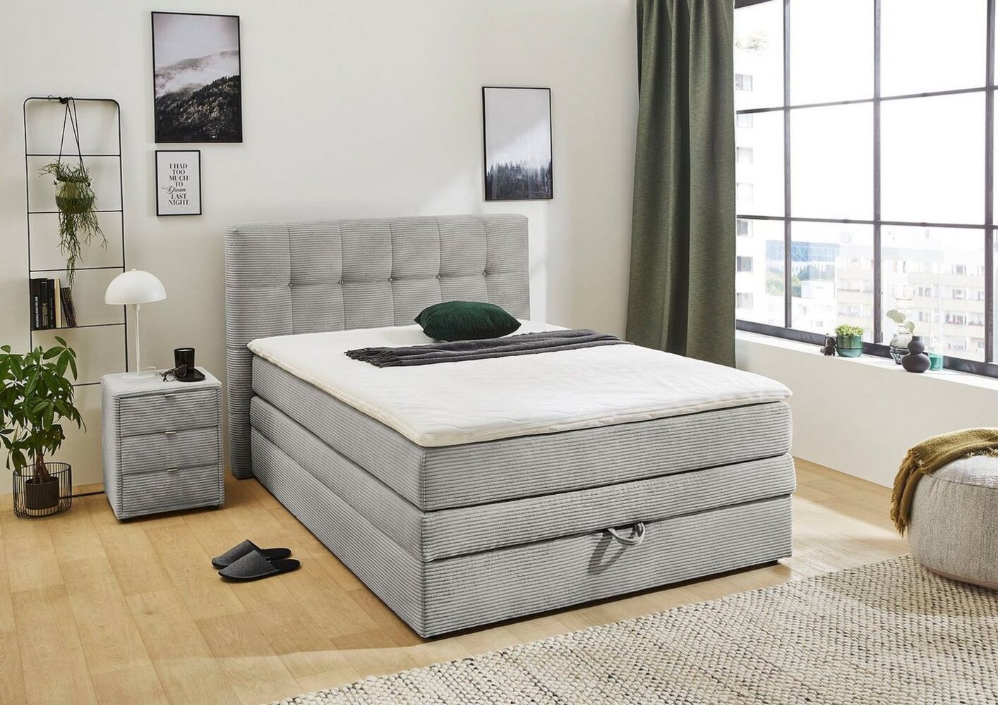 Jockenhöfer 'Amy' Boxspringbett, 140x200 cm, Cord Hellgrau Bild 1