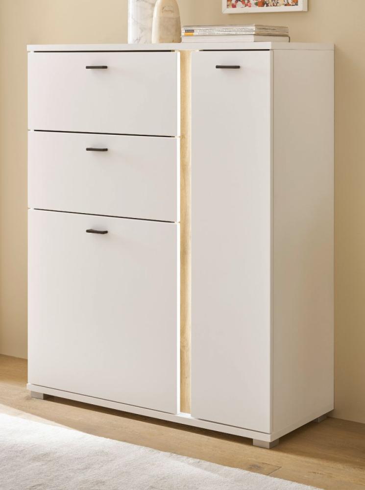 Highboard Bellport in weiß matt und Eiche 100 x 125 cm Bild 1