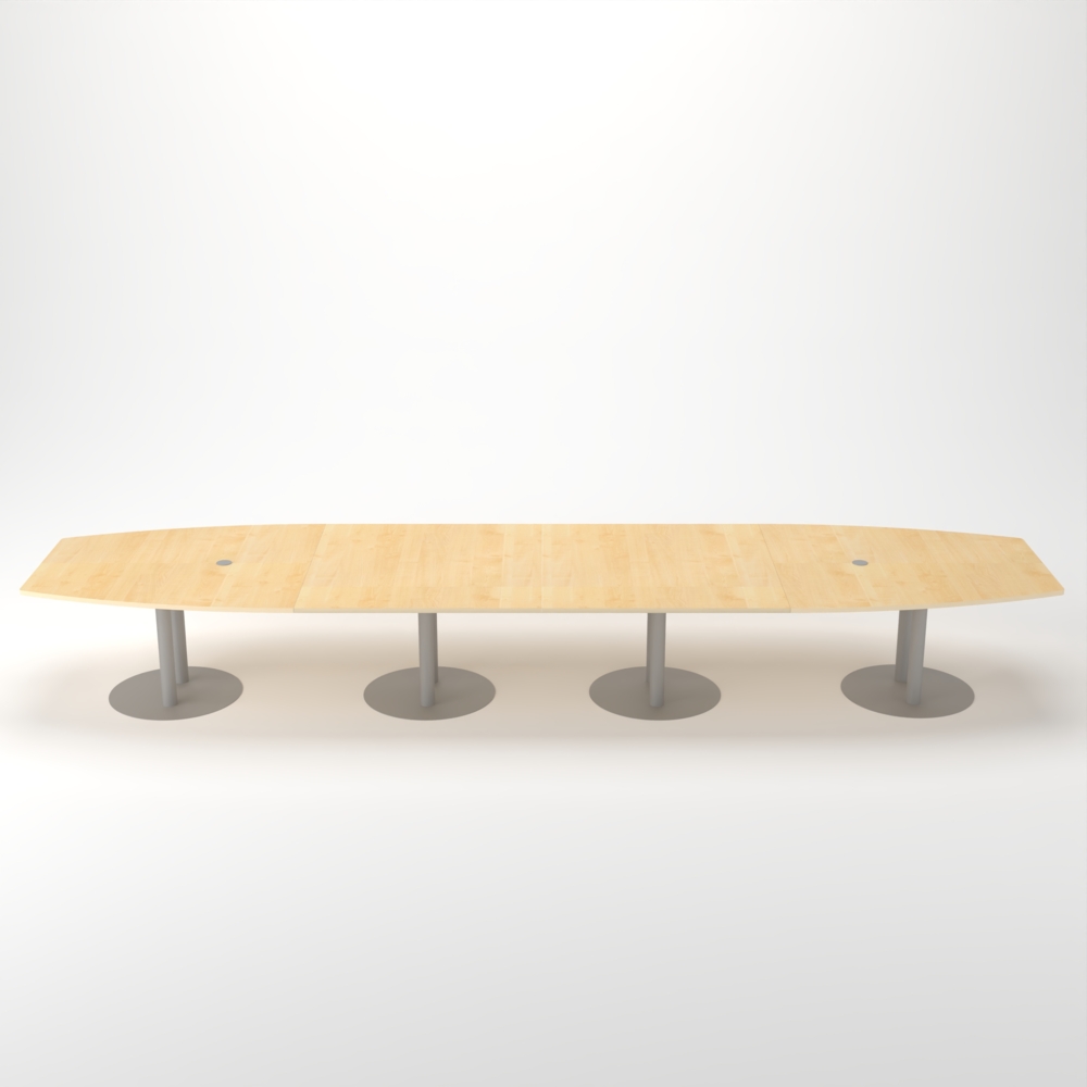 Rheinland Möbel Konferenztisch KONTI 520x130 cm – ovaler Besprechungstisch in Ahorn mit silbernen Säulenfüßen & 2 Kabelauslässen, erweiterbarer Meetingtisch für 16–18 Personen, moderner XXL-Tisch fürs Büro Bild 1