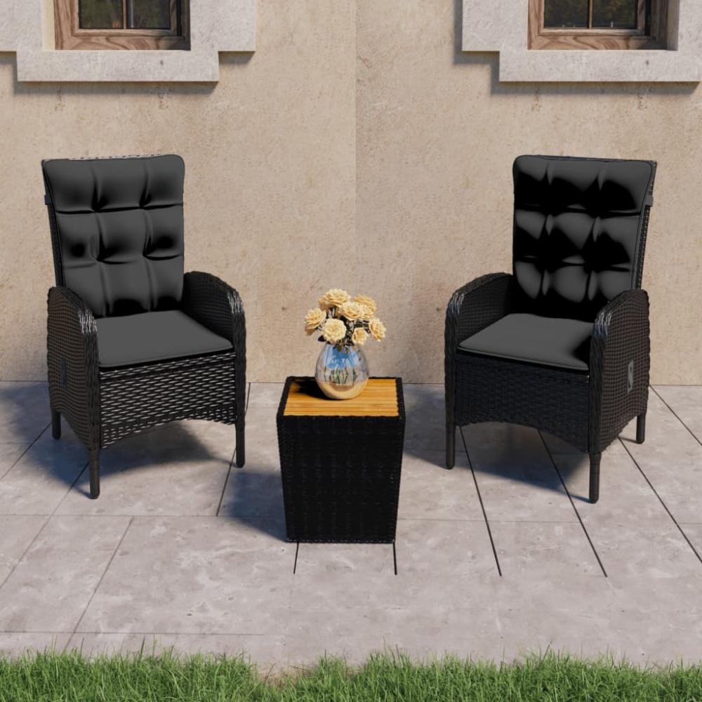 vidaXL 3-tlg. Bistro-Set Poly Rattan und Akazienholz Schwarz 3058537 Bild 1