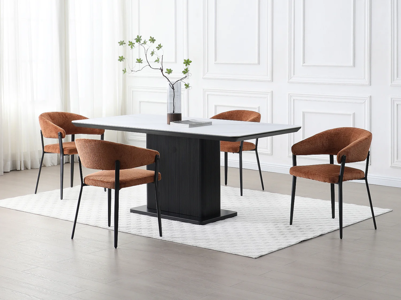 Vente-unique - Stuhl mit Armlehnen 2er-Set - Stoff & schwarzes Metall - Terracotta - AVRELA Bild 1