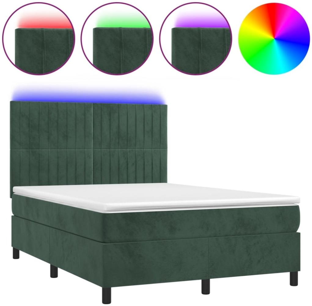 vidaXL Boxspringbett mit Matratze & LED Dunkelgrün 140x200 cm Samt 3136248 Bild 1