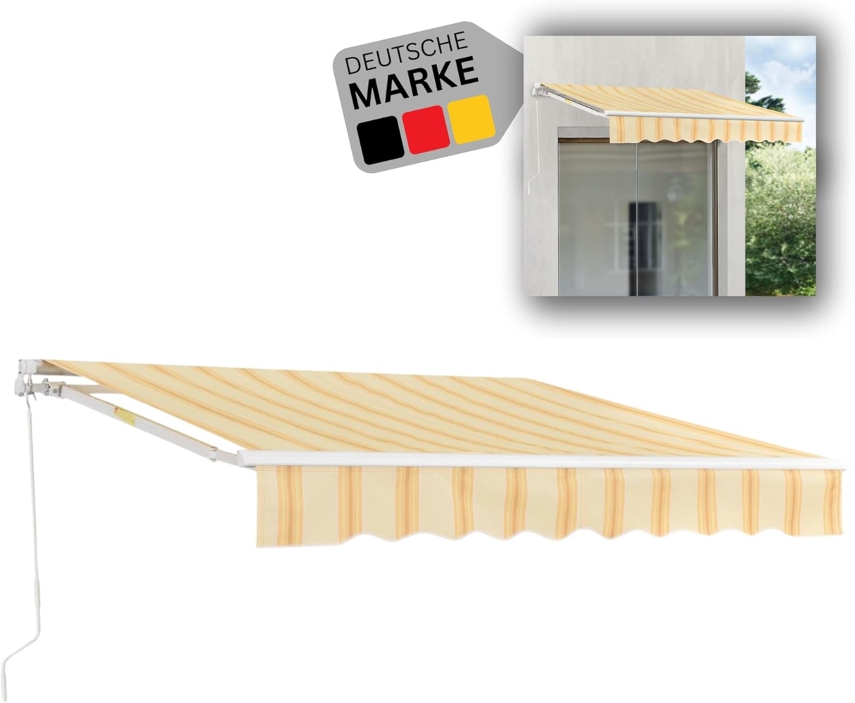 DELUKE® Gelenkarmmarkise 250x200 cm - mit Handkurbel Terrassenmarkise Klemmmarkise Balkonmarkise Sonnenmarkise Sonnenschutz UV-beständig Wasserabweisend inkl. Wandhalterung Gelb Bild 1