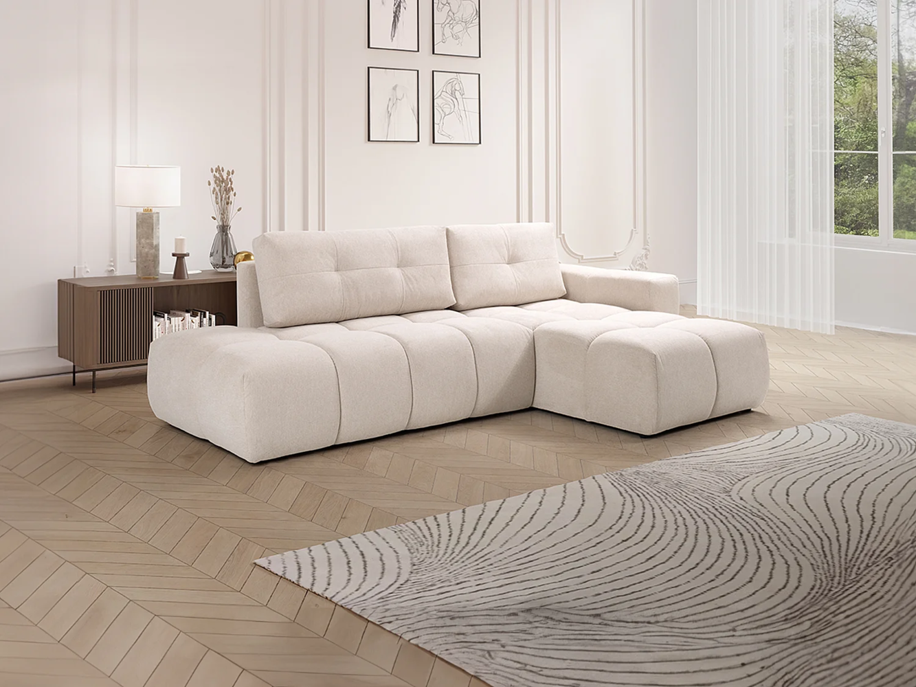 Vente-unique - Ecksofa mit Schlaffunktion - Ecke rechts - Stoff - Beige - TRIMALDI Bild 1