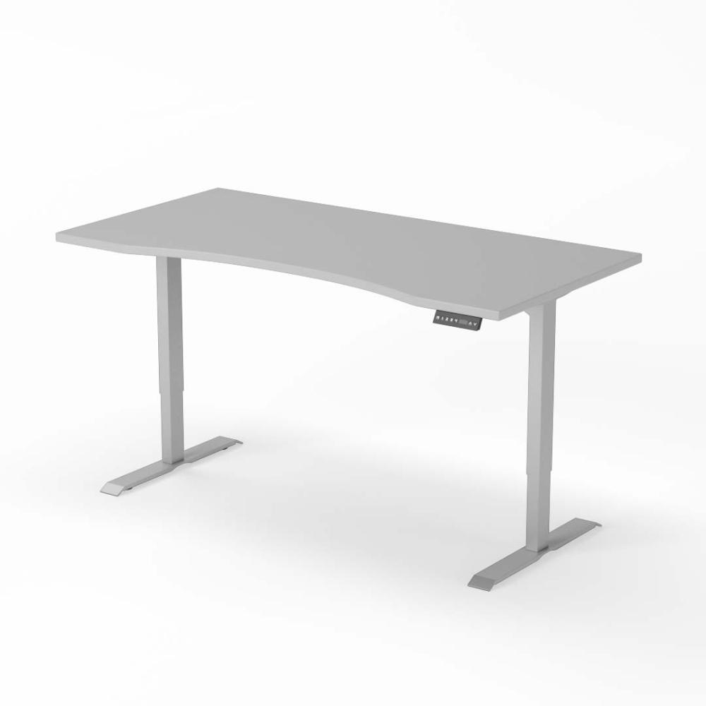 elektrisch höhenverstellbarer Schreibtisch CURVED 180 x 90 cm - Gestell Grau, Platte Grau Bild 1