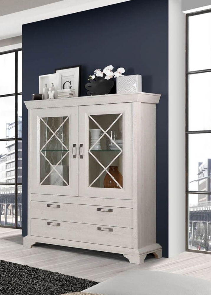 Glasvitrine Kashmir Vitrinenschrank 123cm pinie weiß Landhaus-Stil Bild 1