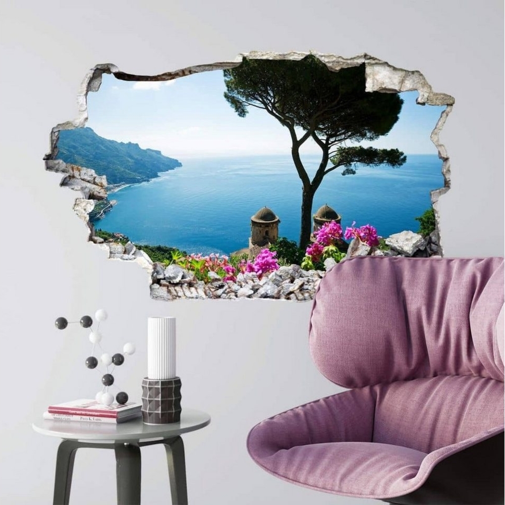 K&L Wall Art Wandtattoo 3D Wandtattoo Aufkleber Natur Fotografie Wandsticker Amalfiküste Panorama, Mauerdurchbruch Wandbild selbstklebend Bild 1