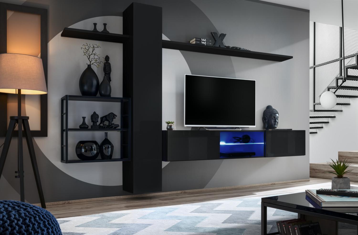 Hängende Wohnwand Switch M5 in Schwarz 270 x 180 cm 6-teilig Bild 1