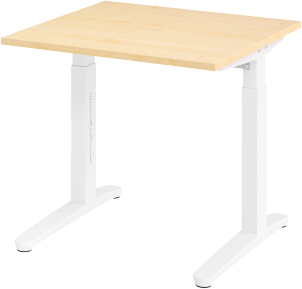bümö manuell höhenverstellbarer Schreibtisch 80x80 in Ahorn, Gestell in weiß - PC Tisch höhenverstellbar & klein, höhenverstellbarer Tisch Büro, kleiner Computertisch verstellbar, X08-3-WW Bild 1