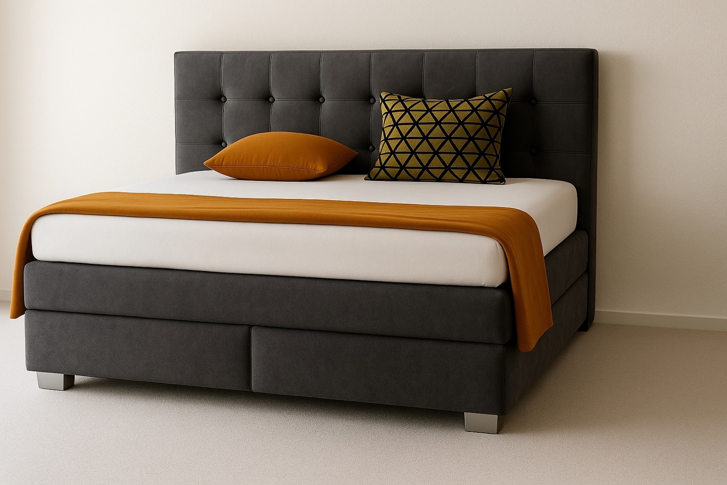A&J MöbelLand Boxspringbett VERONA 160 x 200 cm mit zwei 7-Zonen-Taschenfederkernmatratzen und gepolstertem Kopfteil. Farbe: Anthrazit Bild 1