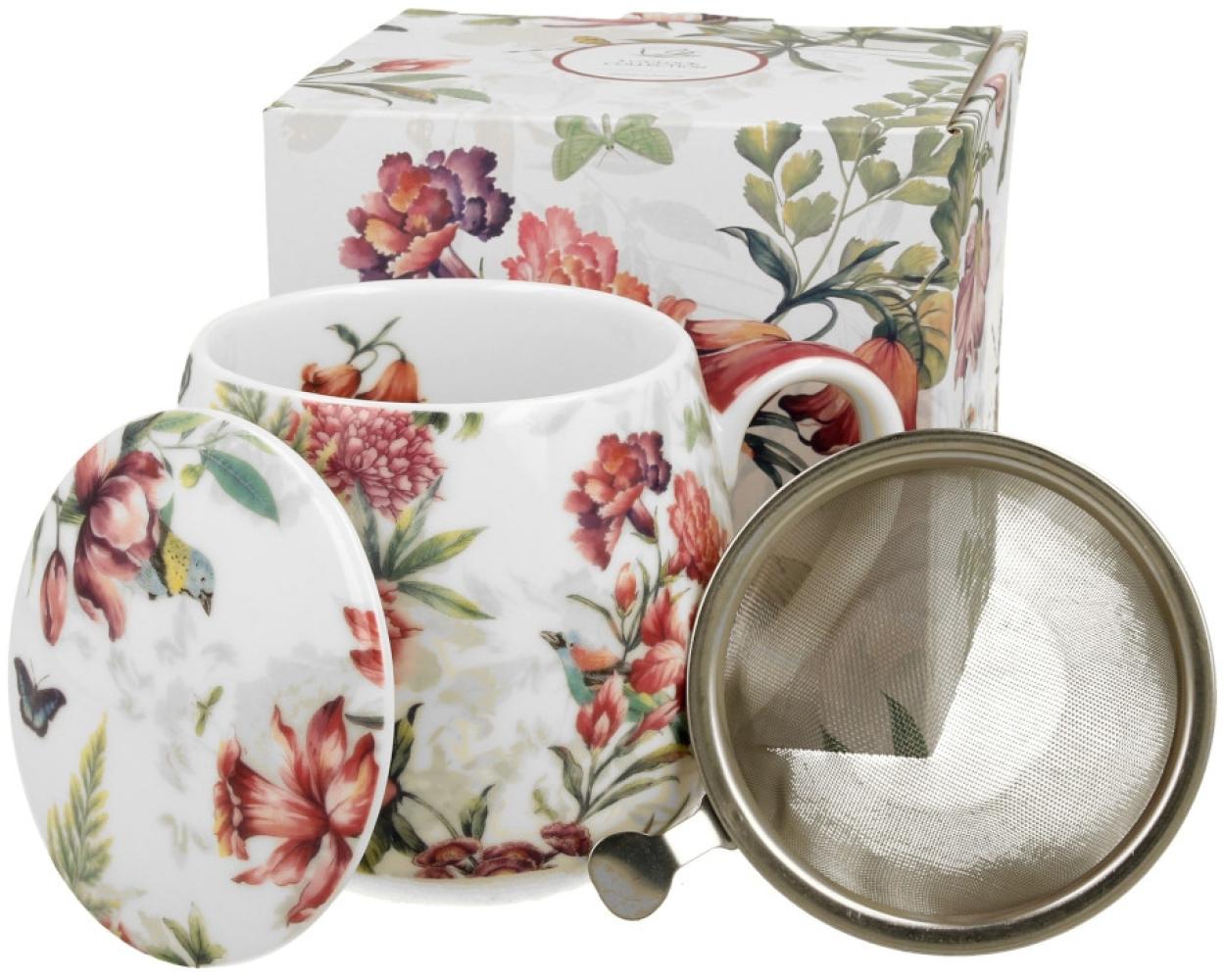 DUO FLORAL Fassbecher 430 ml LUCIA mit Teesieb, New Bone China Porzellan Bild 1