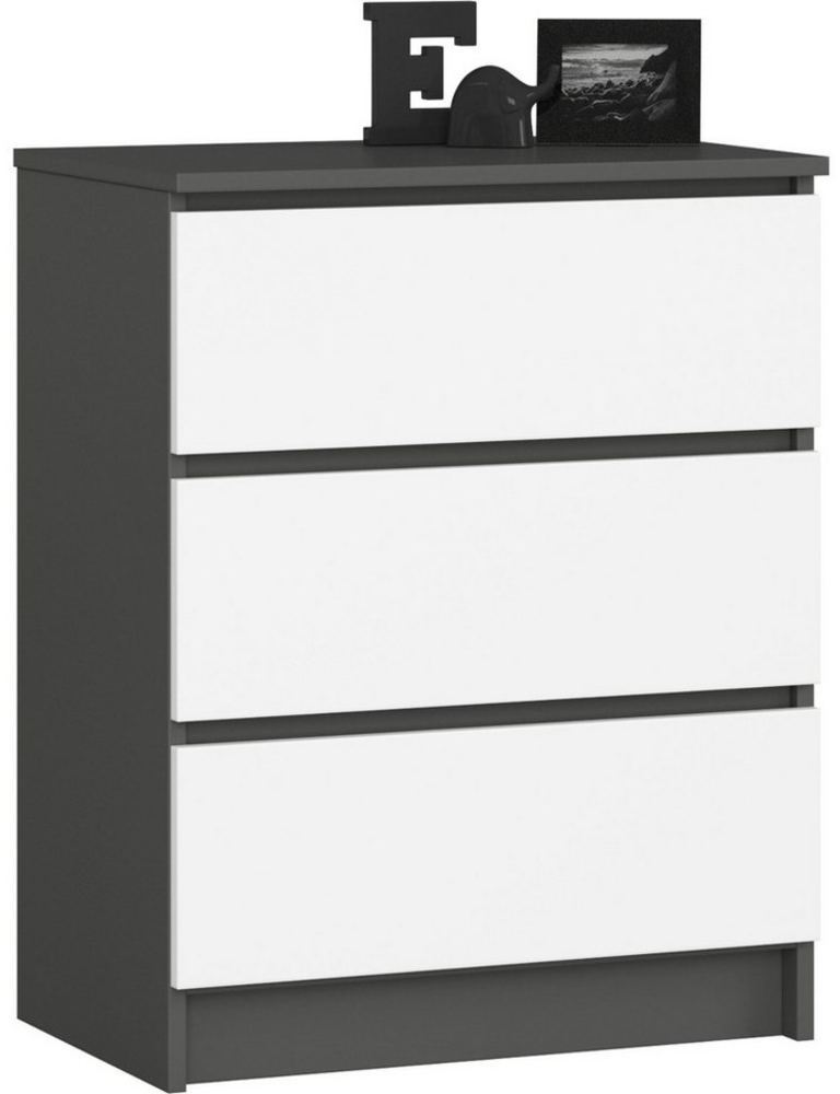 Home Collective Kommode 60 cm breit Holz Highboard Sideboard für Flur Schlafzimmer Wohnzimmer (Kommode Schlafzimmer Kommode mit Schubladen Holz Schrank), Kinderzimmer Organizer, 77 cm hoch mit 3 Schubladen graphit-weiß Bild 1