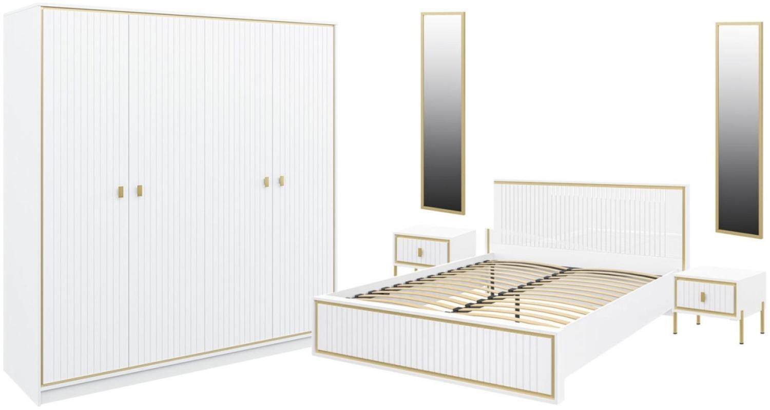 Schlafzimmer-Set Luxor komplett 6-teilig polarweiß Hochglanz Gold Bild 1