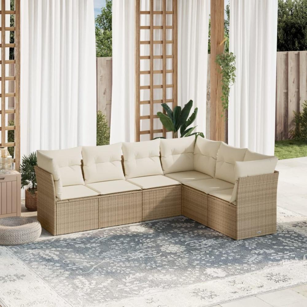 vidaXL 6-tlg. Garten-Sofagarnitur mit Kissen Beige Poly Rattan 3217678 Bild 1