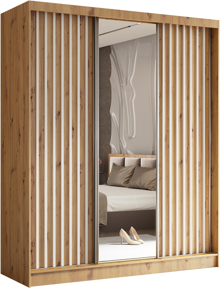 AX LIVING Cabinio Schwebetürenschrank 180 Eiche Artisan weiß Lamellen Bild 1