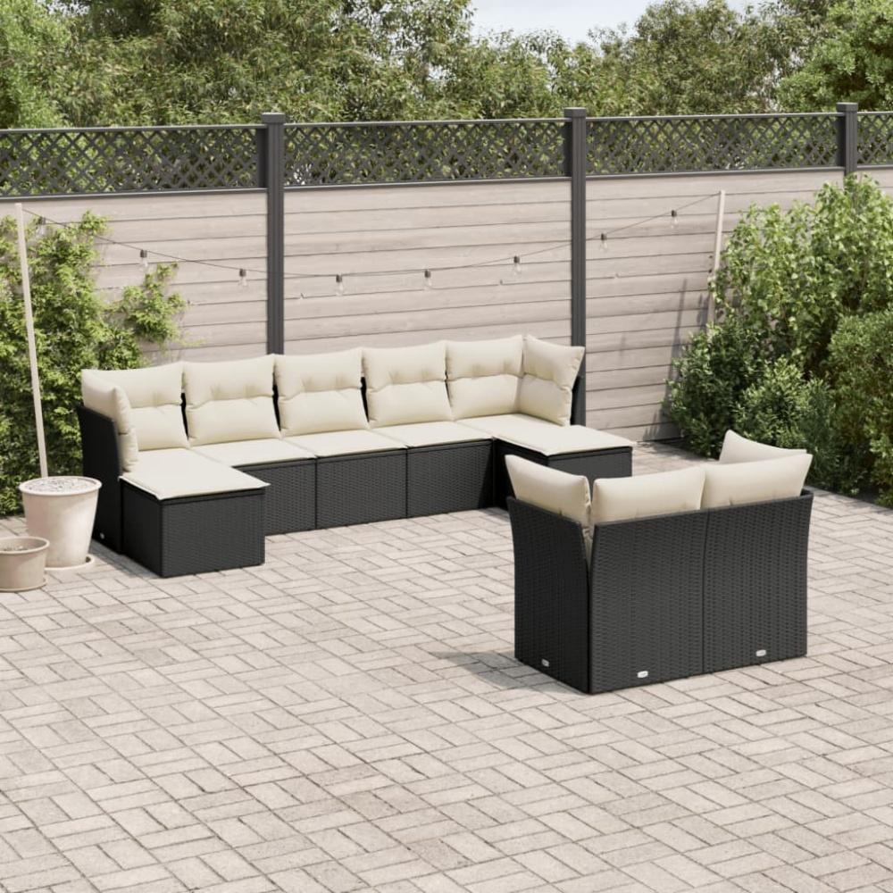 vidaXL 9-tlg. Garten-Sofagarnitur mit Kissen Schwarz Poly Rattan Bild 1