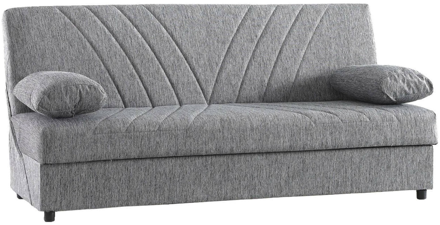 Dmora 3-Sitzer Schlafsofa Apicella, Sofa mit Stauraum und 2 Kissen inklusive, Wohnzimmersofa aus Stoff mit Klick-Klack-Öffnung, 181 x 81 x 88 cm, Grau Bild 1