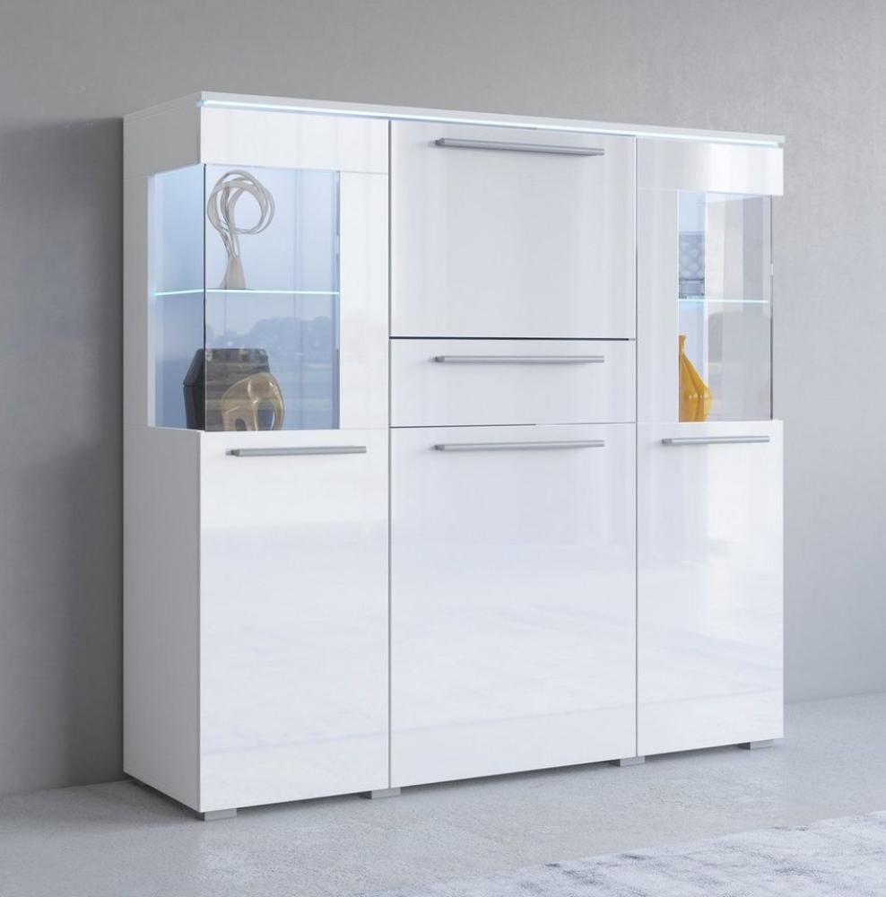 INOSIGN Highboard India,Breite 130cm, stilvolle Hochkommode 3Türen, Klappe und Schublade, Hochschrank viel Stauraum, Einlegeböden verstellbar,ohne Beleuchtung Bild 1