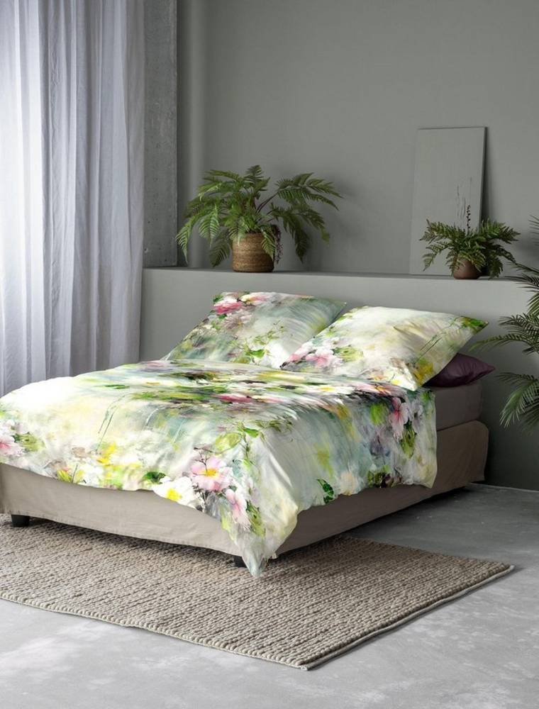 Irisette Tokio Mako-Satin Bettwäsche 155x220 Rosen Aquarell grün rosa 8572-30 Bild 1