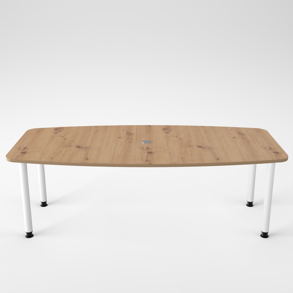 Rheinland Möbel Konferenztisch KONTI 220x103 cm – ovaler Besprechungstisch in Asteiche mit weißen Rundrohrfüßen & Kabelauslass, Meetingtisch für 6–8 Personen, moderner XXL-Tisch fürs Büro & Besprechungsraum Bild 1