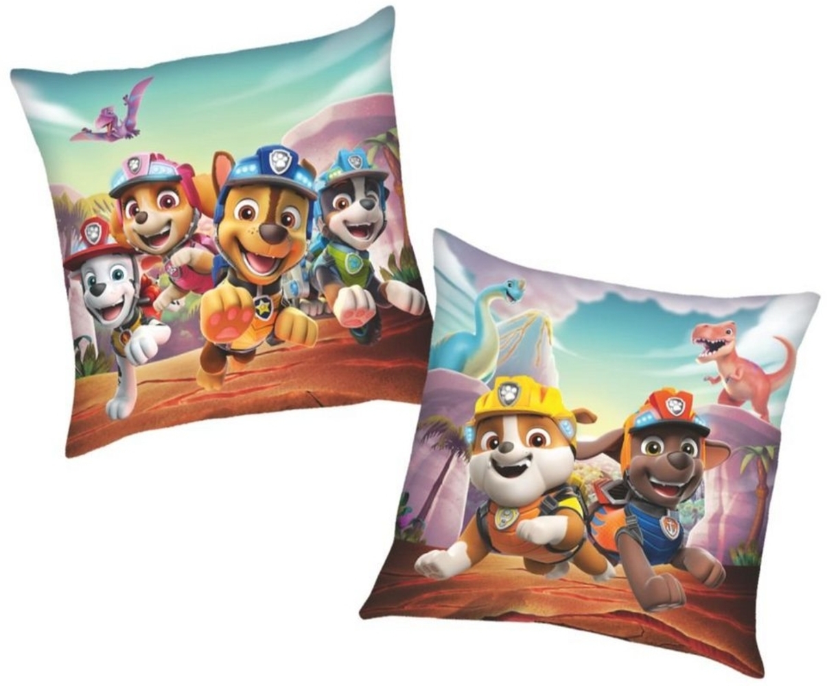 PAW PATROL Dekokissen Dino Rescue Paw Patrol 40 x 40 cm Kinder Deko-Kissen Wende-Motiv Bild 1