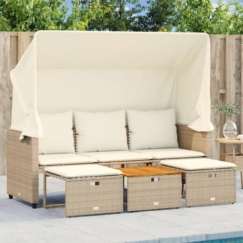 vidaXL Outdoor-Sofa 3-Sitzer mit Dach und Hockern Beige Poly Rattan 365455 Bild 1